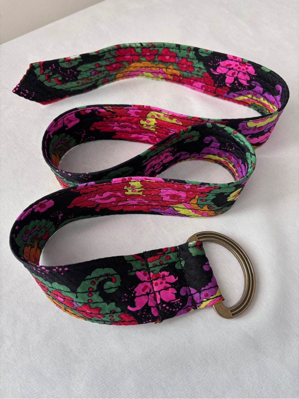 Vintage 90s J.CREW Black Label 100% Silk Belt S/M Boho Paisley Floral Sash D-Rin - Picture 1 of 9